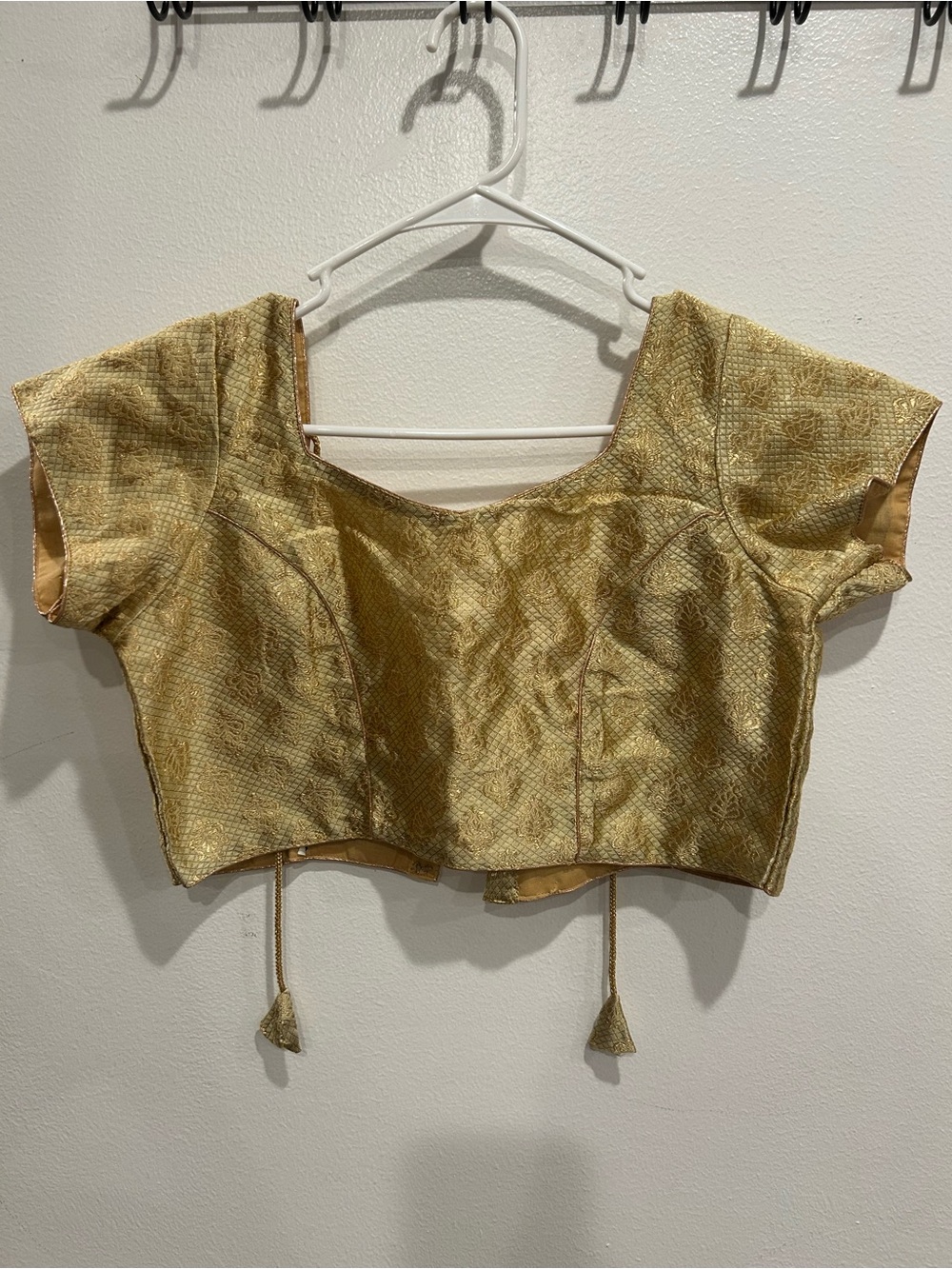 Womens Gold Short Sleeve Blouse with Tie Details